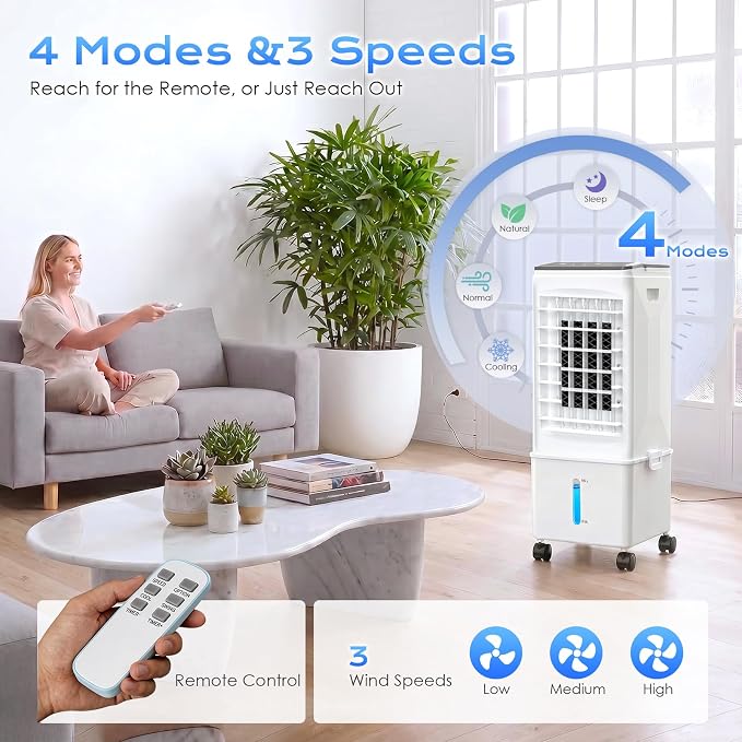 Portable Air Conditioners, Portable AC Unit, Evaporative Air Cooler w/2.5Gal Tank, Fast Cooling, 3 Speeds, Windowless Air Conditioner w/7H Timer, Swamp Cooler for Room Home Office Garage