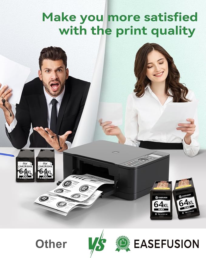EaseFusion 64XL Black Ink Cartridge Remanufactured Replacement for HP 64XL Black Ink Cartridge HP64 HP64XL Compatible with HP Envy Photo 7800 7855 7858 7100 7155 6200 6255 Tango X Series Printers