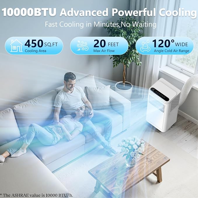 Electactic 10000BTUs Portable Air Conditioner for Bedroom with Drainage-free Cooling, 4 in 1 Portable AC Units with Cool, Fan, Dehumidifier, Sleep, 24H Timer/Remote/Window Kits