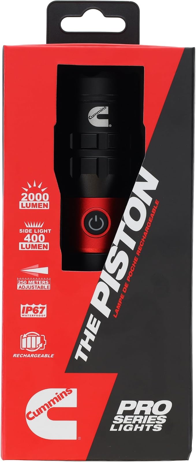 Cummins CMN35360 Pro Series Piston Extendable Rechargeable Flashlight 2000 Lumen LED Multiple Light Modes Plus Power Bank