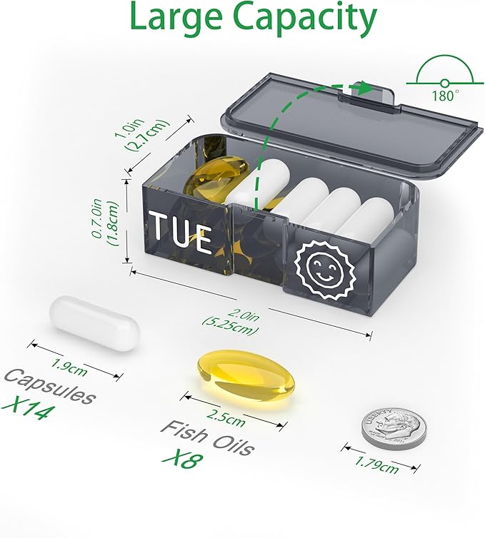 Pill Organizer 7 Day AM PM, Discreet 2 Times a Day Weekly Pill Box with Double Protection Shell, Large Capacity Portable Vitamin Case for Travel Meds & Medicine Organizer (Organge-Pink)