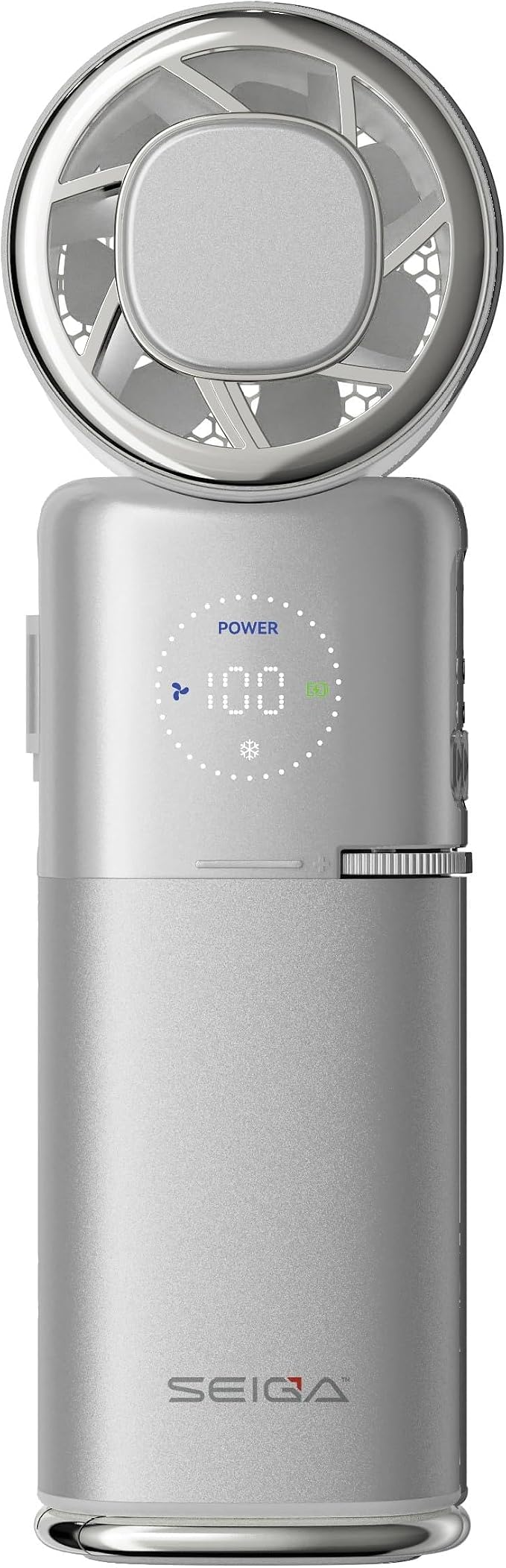 SEIGA Pro Metal Ice Fan with Cooling Plate & 9000mAh Power Bank, 10500 RPM 100-Speed Handheld Fan, 22.5W Fast Charge, USB-C Cable & Flashlight for Travel & Summer