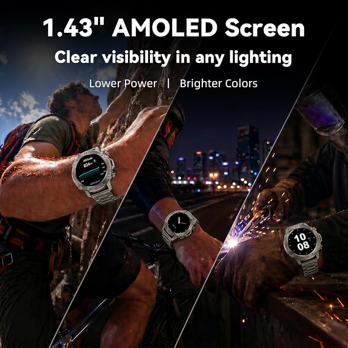 WalkerFit Smart Watch for Men (Answer/Make Call), 1.43" AMOLED 5ATM Waterproof Fitness Tracker with 178+ Sports Modes, Heart Rate/SpO2/Sleep Monitor, with Extra Silicone Band, for Android iPhone
