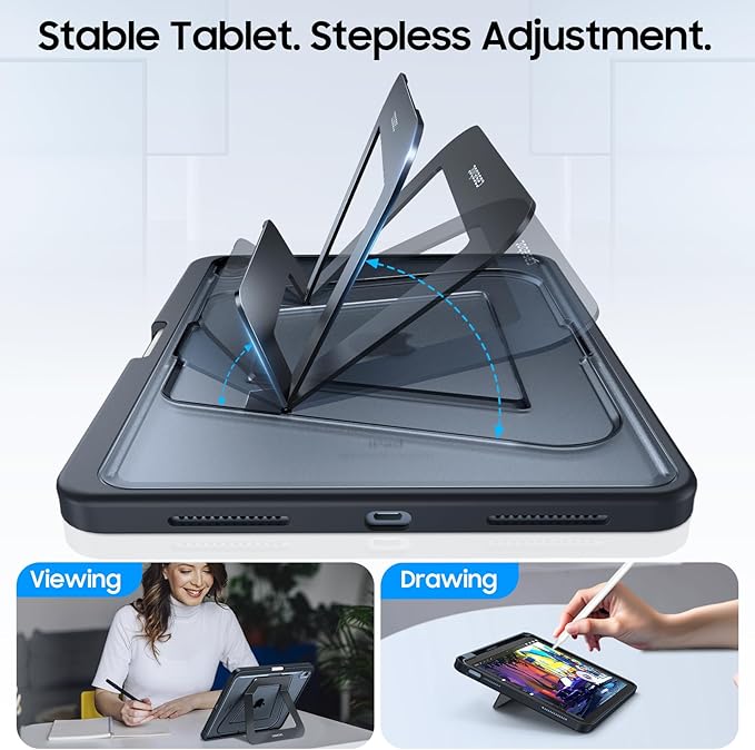 Fintie Shockproof Case for iPad (A16) 11th Generation 11 Inch (2025), iPad 10th Generation 10.9 Inch (2022) - [Built-in Pencil Holder] Slim Frosted Protective Cover with Multi-Angle Kickstand, Black