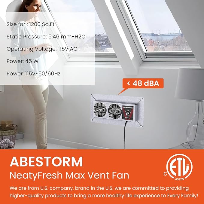 Abestorm Crawlspace Ventilation Fan with Humidistat, Basement Vent Fans with Dehumidistat & Freeze Protection Thermostat, Dual Air Vent Fan for Basement/Kitchen (220 CFM Airflow)