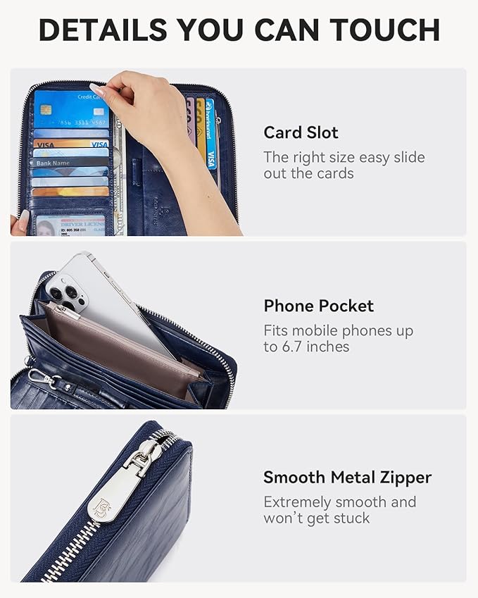 BOSTANTEN Leather Wallet for Women RFID Blocking Zip Around Credit Cards Holder Phone Clutch