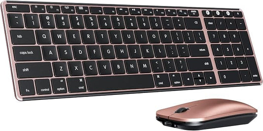 seenda Bluetooth Keyboard and Mouse Combo for Mac, SKM64-2 Rechargeable Silent Wireless Keyboard Mouse Compact Slim, 3 Multi-Device Connection, Compatible for Mac MacBook Pro/Air iPad, Black Rose Gold