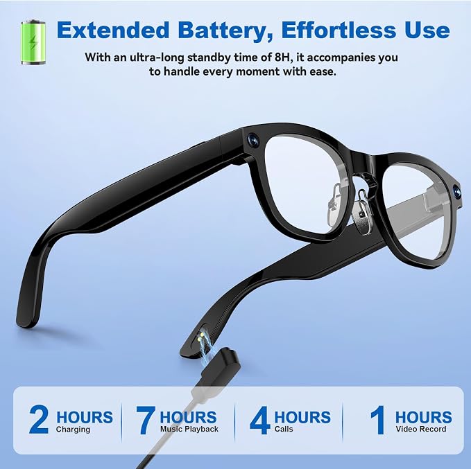 AI Smart Glasses with 8MP Camera, 1080P Video Recording, Real-Time Translation, AI Assistant & Object Recognition, Photochromic Lenses, Bluetooth 5.4 Calls & Music, IP65 Waterproof, 7-8Hr Battery