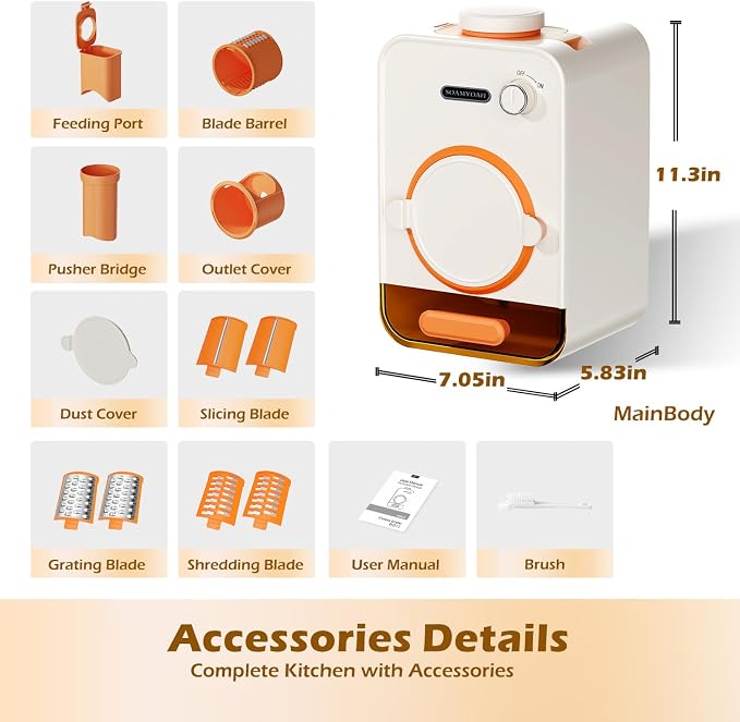 Electric Cheese Grater with 3 Set Blades, Automatic Efficient Slicer & Grater & Shredder for Carrot, Potato, Cabbage & More Vegetables/Salad/Cheese, 4" Large Feed Tube, Built-in Blade Storage Box