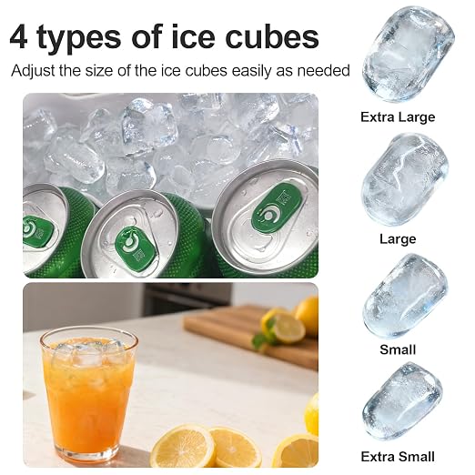 Countertop Ice Maker Machine, 9 Ice Cubes Ready in 5 Mins, 12V Ice Maker in Car, 30lbs in 24Hrs, 4 Sizes Ice Support, Portable Ice Maker with Basket and Scoop, for Car/Home/Kitchen/Camping/RV