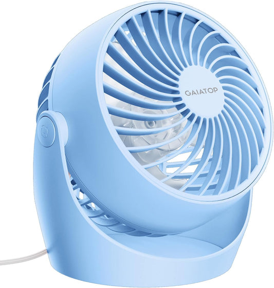 Gaiatop Desk Fan, 5-Inch Portable Electric Table Desktop Air Circulator Fans, Small but Powerful with 3 Speed 360° Adjustable Tilt for Cooling Home Dorm Office Bedroom Bathroom Kitchen, Blue