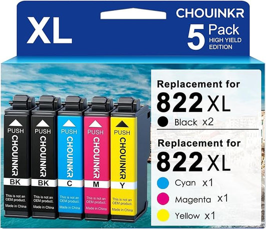 Remanufactured Ink Cartridge for Epson 822 822XL Ink Cartridges Use with WF-3820 WF-3823 WF-4820 WF-4830 WF-4833 WF-4834 Printer (2 Black Cyan Magenta Yellow, 5 Pack)