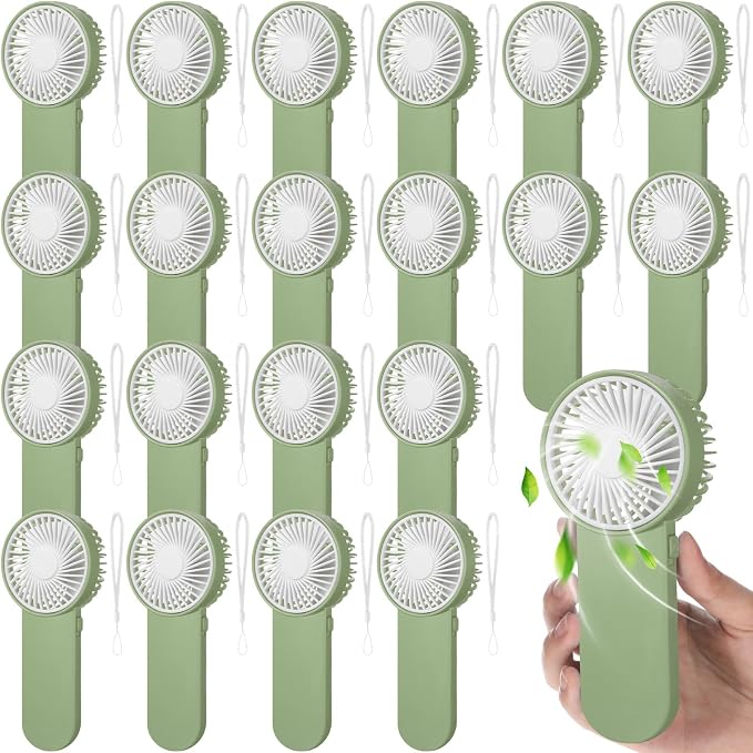 Sumind 20 Pcs Small Personal Portable Fan Mini Handheld Bulk 1 Speed Electric Cute Battery Powered for Neck Lash Makeup Women Men Travel Camping Indoor Outdoor Summer (Sage Green)