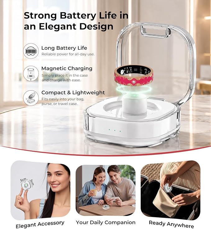7 Gen Diamond Smart Ring 【Industry Rank 1-0 Measurement Error】 2026 Smart Ring for Women - Advanced Health Tracker for Wellness and Activity Tracking, Red 7#