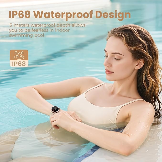 KEEPONFIT Smart Watches for Women Android/iPhone, IP68 Waterproof Fitness Tracker with Bluetooth Calls(Answer&Make), Activity Pedometer/Heart Rate/SpO2 Monitor/100+ Sports Model (Silver Blue)
