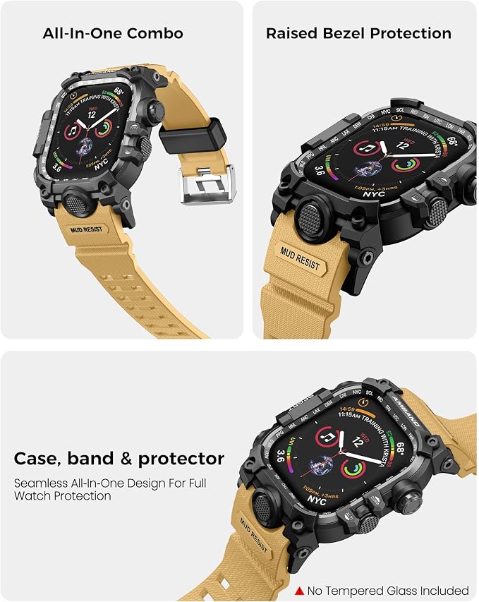 amBand Rugged Case with Band for Apple Watch 44mm, Compatible with iWatch Series SE 3/SE 2nd Generation/SE/6/5/4, Military Grade Shockproof Bumper Cover, Tactical Band for Men, Sand Beige