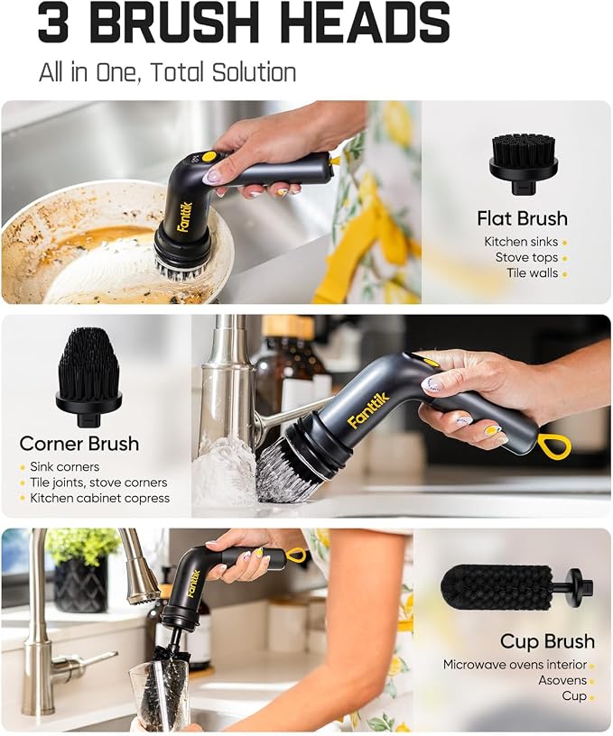 Fanttik G9 Handy Cordless Electric Spin Scrubber & 3 Pcs Replacement Brush Heads for Fanttik G9 Handy Electric Spin Scrubber
