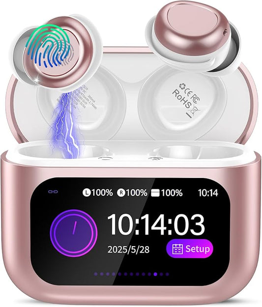 Sleep Earbuds Bluetooth 5.4 in Ear Touch Screen Sleep Headphones, Small Design Mini Sleep Earbuds for Side Sleepers with Sleep Mode, 48H Playtime Sleep Earphones Clear Calls, 5 EQ Modes, Rose Gold