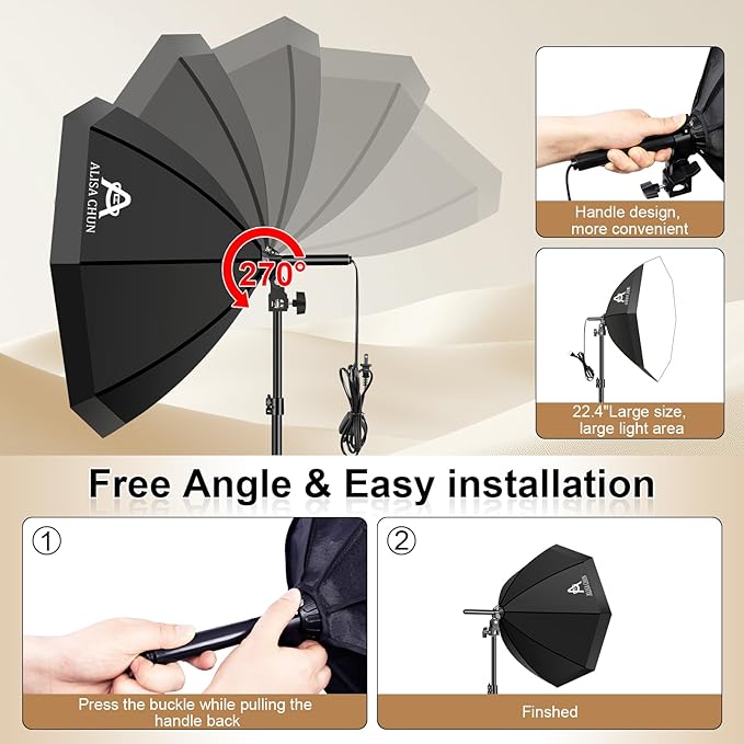 Softbox Photography Lighting Kit,22"X22" Soft Box Lighting Set with Double 85W 3000-7500K LED Bulbs，Photo Studio Equipment for Photography,Podcast Lighting，Shooting，Video Recording