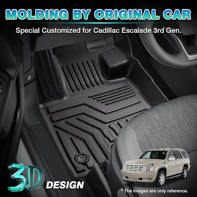 T TGBROS Floor Mats Compatible with 2007–2014 Chevrolet Tahoe/GMC Yukon/Cadillac Escalade – All Weather TPE Floor Liners, Custom Fit for Front & 2nd Row 3PCS Set, Black