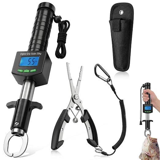 Digital Fish Scale with Fish Gripper, Waterproof Fishs Scales Digital Weight with LCD, 55lb Capacity, Portable Fishs Weigh Kit & Fishings Accessories for Fly& Ice Fishing, Fishing Gear - Gift for Men