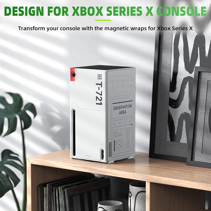 WOLIBEAR Magnetic Smart Wraps for Xbox Series X Console, Text for Star-Field Games Design Protective Cover Case for Xbox Series X Accessories with Premium PU Leather and Soft Inner Lining