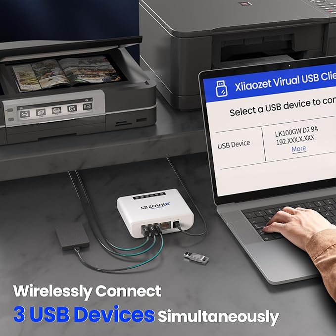 Wireless USB Server and Print Server Share USB Devices (Printer, Scanner or More) Over LAN via Ethernet or WiFi Network Easy Setup Compatible with Windows Mac and Linux Virtual USB (LK300EW)