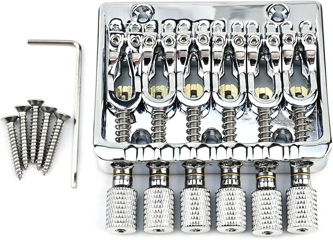 Zinc Alloy Headless Electric guitar Bridge，6 String Fixed Bridge - String Spacing 10.5mm(13/32")，Fits for 6-String Headless Electric Guitar Replacement Parts（Chrome）