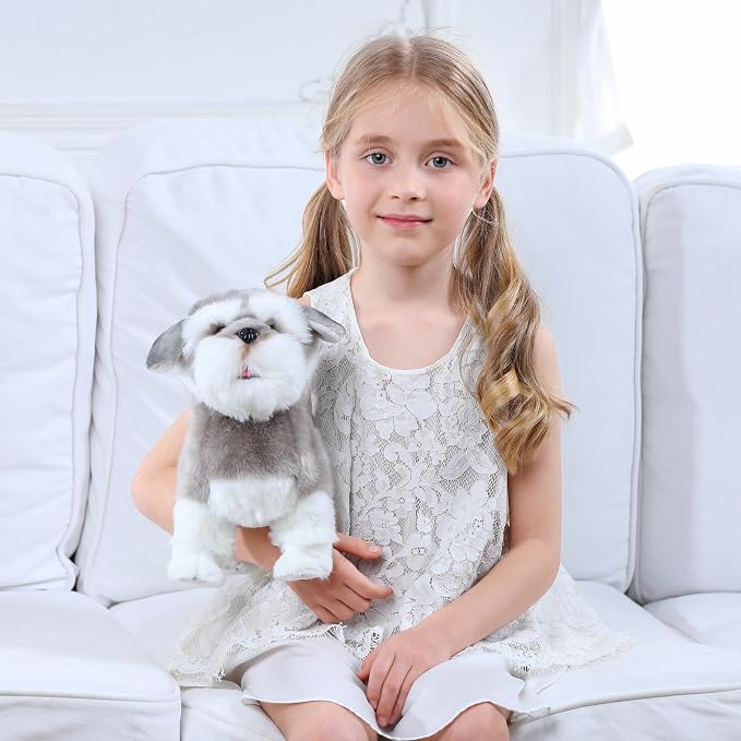 CU-MATE Electronic Walking Dog Toy, Interactive Plush Schnauzer Puppy, Realistic Interactive Pet Toy Dog, Walking, Barking, Wagging Tail & Talking, Present Gifts for 3+ Year