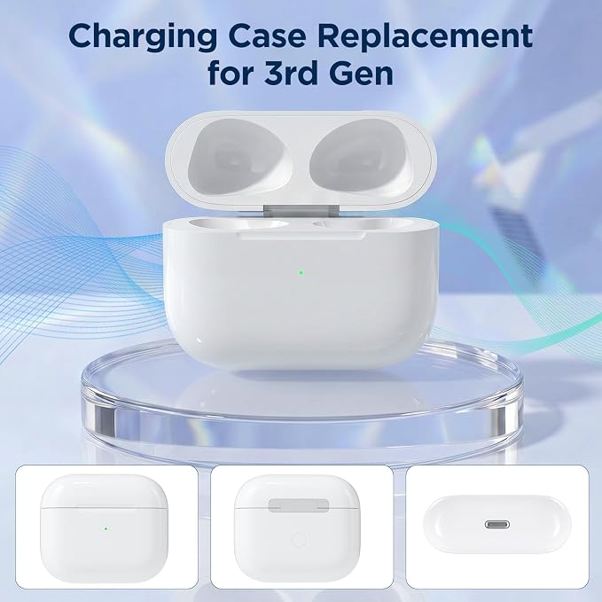 Wireless Charging Case for AirPods 3rd Generation | Replacement Charger Case with Bluetooth Pairing Sync Button, 660mAh Fast Charging, L-Port & Wireless Charging