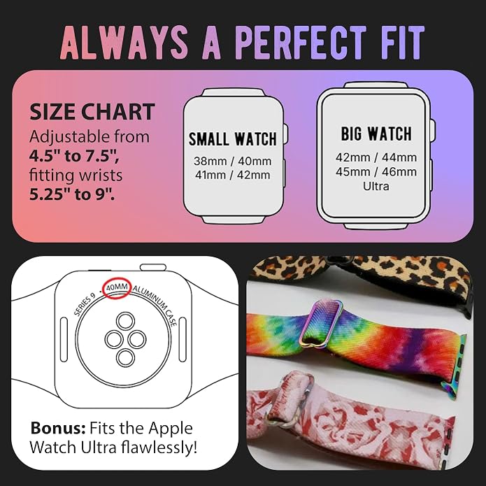 Braxley Bands for Apple Watches - Stretchy and Washable - Adjustable with Apple Watch Bands for Women & Men - Compatible with Apple Watch Series SE Ultra 9 8 7 6 5 4 3 2 1