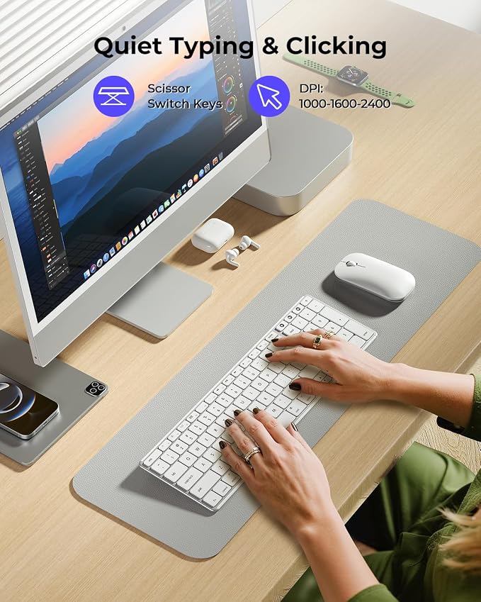 seenda Bluetooth Keyboard and Mouse Combo for Mac, SKM64-2 Rechargeable Silent Wireless Keyboard Mouse Compact Slim, 3 Multi-Device Connection, Compatible for Mac MacBook Pro/Air iPad, White Silver