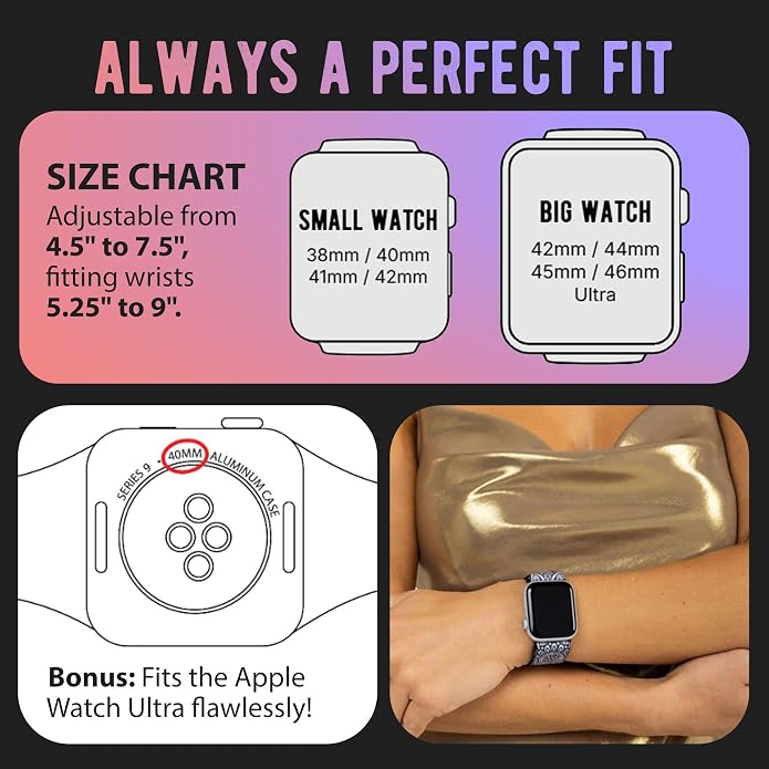 Braxley Bands for Apple Watches - Stretchy and Washable - Adjustable with Apple Watch Bands for Women & Men - Compatible with Apple Watch Series SE Ultra 9 8 7 6 5 4 3 2 1