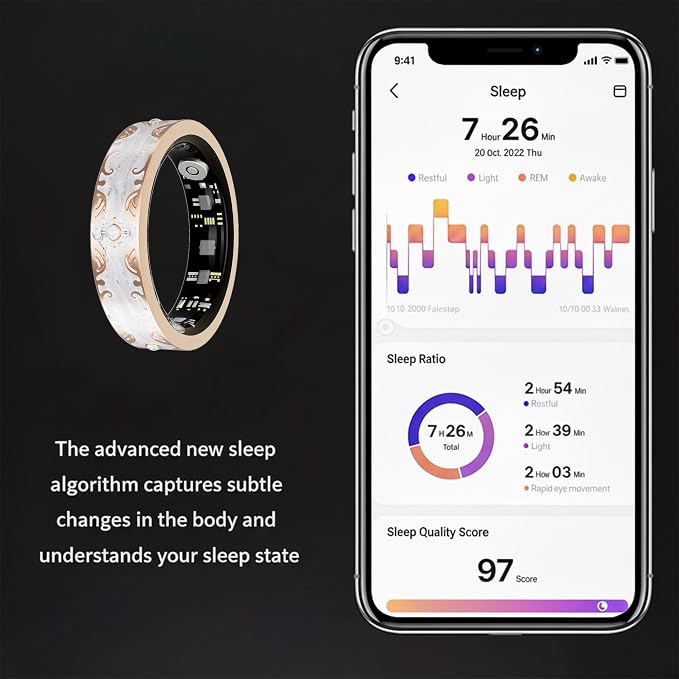 Smart Ring for Women Gift, Fitness & Vital Signs Monitoring, Sleep Tracker/Remote Photography/No Subscription(White,9#)