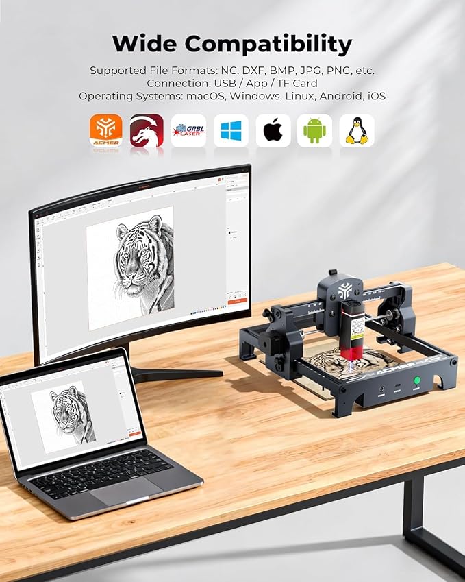 ACMER S1 Laser Engraver 3500mW, Compact Desktop Engraving & Cutting Machine for DIY Crafts, Small Business & Makers, 130x130mm Work Area, 0.04mm Detail Engraving for Wood, Acrylic