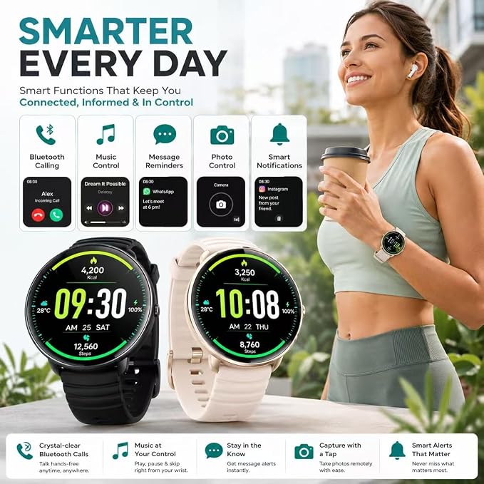 Smartwatch for Swimming 5ATM with GPS, Compass, AI Swim Analysis, Heart & Sleep Tracking, 100+ Sports Modes, HD Display, Long Battery Life, Fitness & Outdoor Training Watch - Men & Women (BLACK)