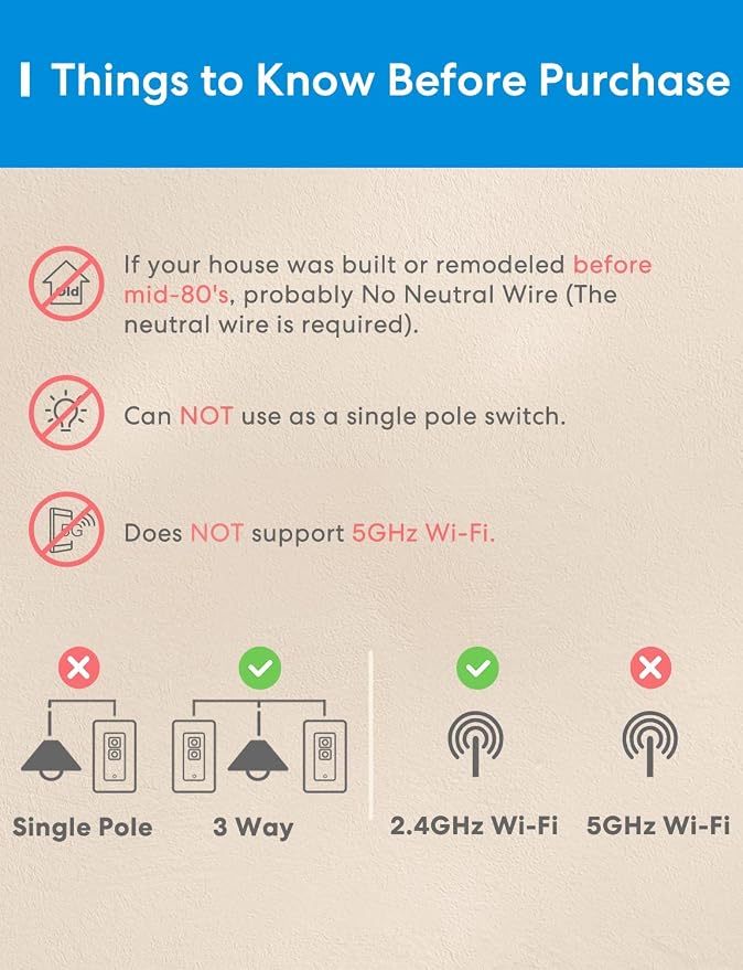 meross 3 Way Smart Dimmer Switch Kit, 3 Way Dimmable Smart Switch Supports Apple Home, Alexa, Google Assistant & SmartThings, 2.4GHz Wi-Fi Light Switch, Neutral Wire Required, Remote Control Schedule