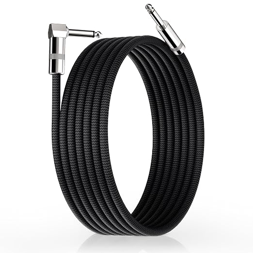 Guitar Cable 10FT, Amp Chord Electric Guitar Aux Amp Cord Braided, TS 1/4 Quarter Inch Straight to Right Angle Bass Instrument Cables Pro Audio (Black, 1Pack)
