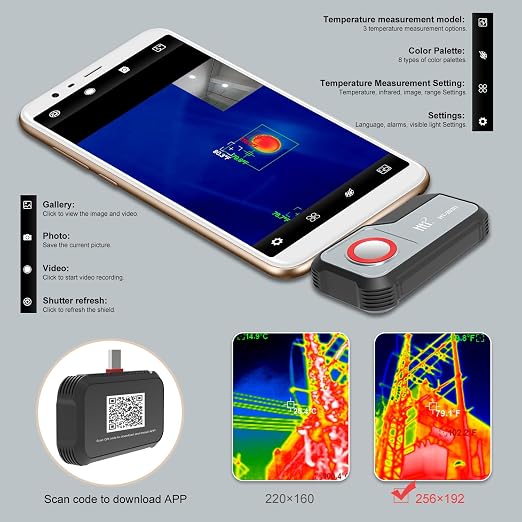 HT-203U Thermal Camera for USB-C Android, 512x384 Super Resolution with 256x192 IR Sensor, -4°F~1022°F, 50Hz Real-Time Temperature Alarm, Fully Adjustable Focus