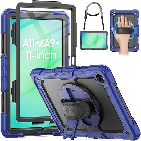 HXCASEAC Case for Samsung Galaxy Tab A11+ Plus 11 Inch, Protective with Screen Protector/Hand Strap/Pen Holder, Sturdy Shockproof for Samsung A11 Plus Tablet Case 5G SM-X230 SM-X236 SM-X238U - Navy