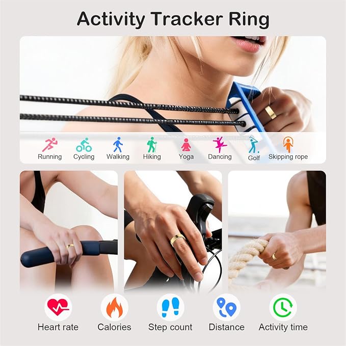 Smart Ring for Women Men, Fitness Trackers Fitness Ring (Gold, 8#) | Health Ring with Sleep Tracker, Heart Rate Monitor, Step Counter, Fit Ring for Long Lasting Battery Life, No Subscription Fee