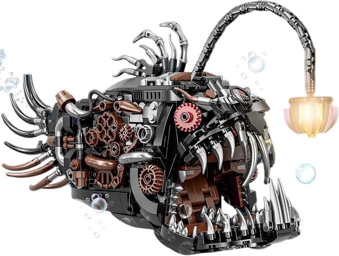 Mechanical Lantern Fish & STEM Robotics Kit Bundle - 1598+ Piece Building Sets for Kids 8-14, Deep Sea & 5-in-1 Coding Robots, STEM Toys, Home Decor, Great Gift