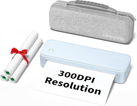 Gloryang 300DPI Portable Printer Wireless for Travel, Inkless Small Bluetooth Printers for Home Use, Compatible with Mobile Phone & Laptop, Support 8.5 x 11 Inch & A4 Thermal Printer Paper, Blue