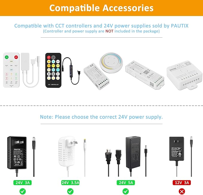 PAUTIX COB LED Strip Light White CCT Tunable 3200LEDs,CRI90+ 16.4ft/5m Dimmable 2700K-6500K 24V LED Tape Light,for Under Cabinet Bedroom Kitchen TV Mirror DIY Lighting(Adapter & Dimmer NOT Included)