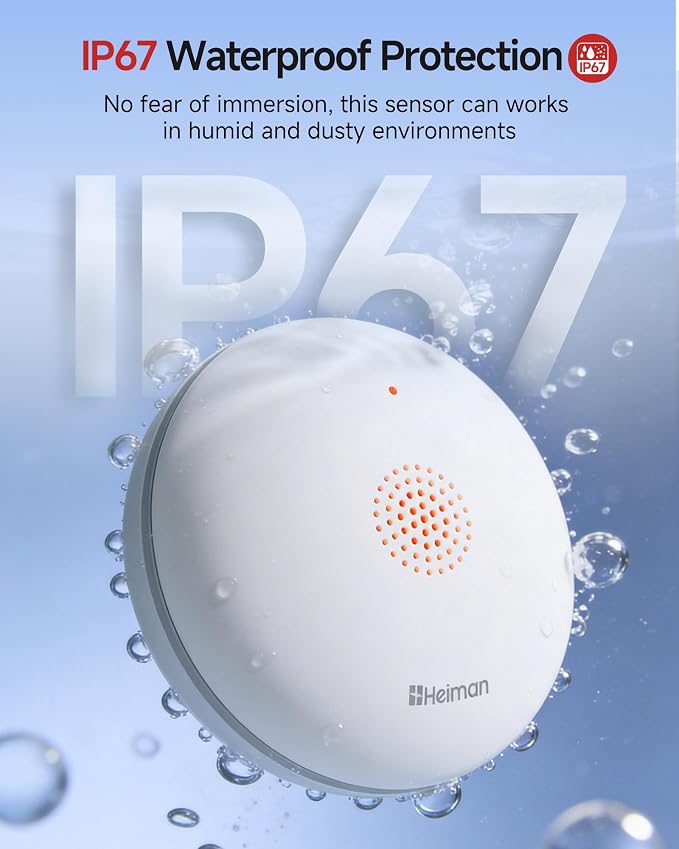 Heiman Water Leak Detector for Home, Water Sensor Alarm Leak Detector, Battery Operated Flood Smart WiFi Water Sensor for Basement/Sump Pump, Real-Time App Alert and Sound Alarm, 3-Pack with Gateway