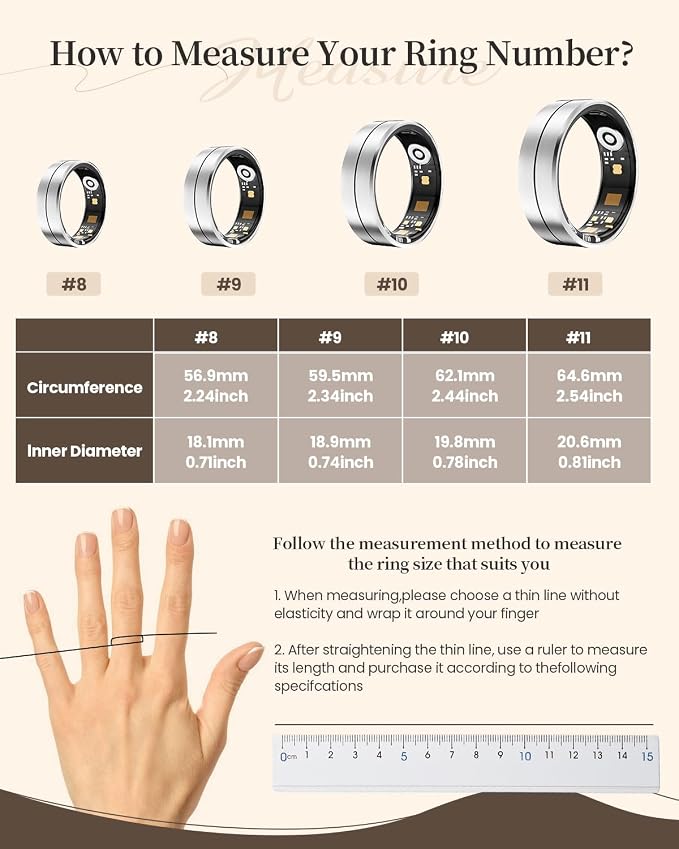 Fvtga Smart Ring for Women Men, Health Tracker with Digital Charging Case, 24/7 Heart Rate SpO2 Sleep Stress Monitoring, IP68 Waterproof Fitness Ring, No Subscription Fee, iOS Android (Silver, 8)