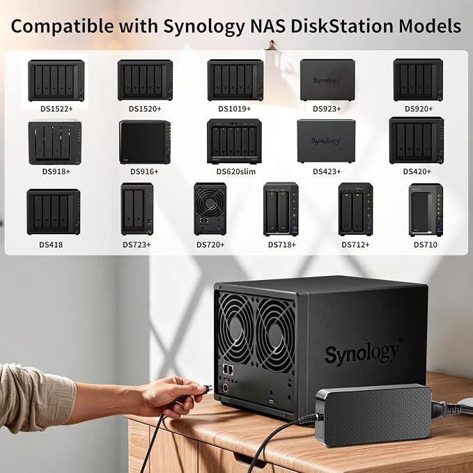 KFD 12V 10A 120W 4PIN AC Adapter for Synology NAS DiskStation DS1520+ DS1019+ DS1522+ DS916+ DS918+ DS920+ DS923+ DS723+ DS420+ DS423 DS620slim DS720+ DS418 DS718+ NAS Server Charger Power Supply Cord