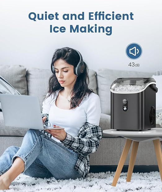 Antarctic Star Countertop Ice Maker with Soft Chewable Pellet Ice, 34lbs/24Hrs, One-Click Operation, Self-Cleaning Portable Peddle Ice Machine with Ice Scoop for Kitchen,Office,Bar,RV (Black)