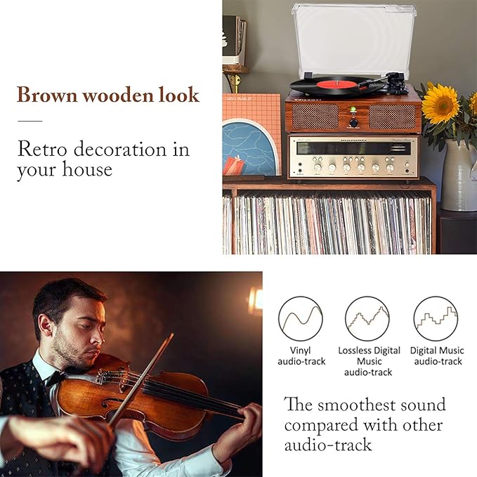 Vinyl Record Player Wireless Turntable with Built-in Speakers and USB Belt-Driven Vintage Phonograph Record Player 3 Speed for Entertainment and Home Decoration