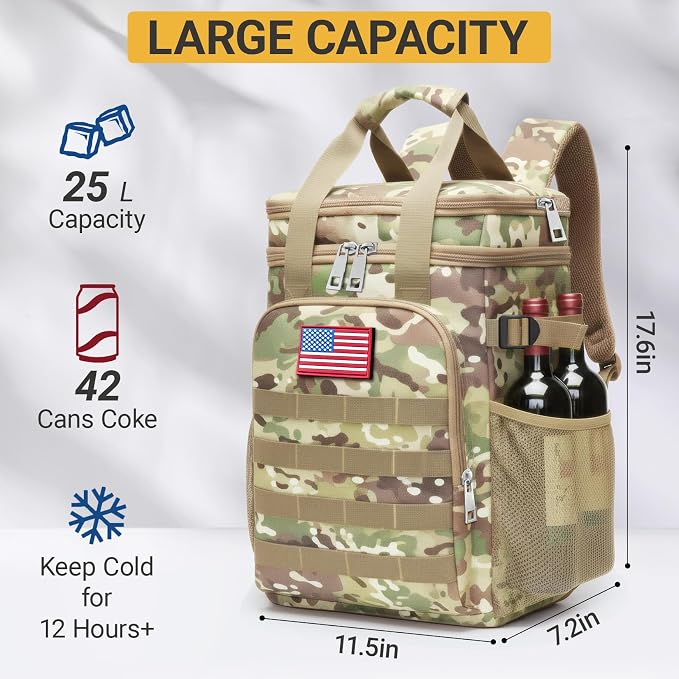 Fathers Day Gift-Tactical Backpack Cooler,Large Cooler Backpack Lunch Box for Men Adults Work with Handle,Insulated Soft Thermal Bag